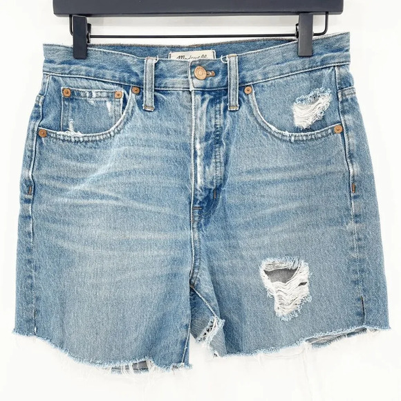 Madewell Classic Straight Jean Short Womens 27 Blue Distressed Cutouff High Rise - Picture 1 of 5